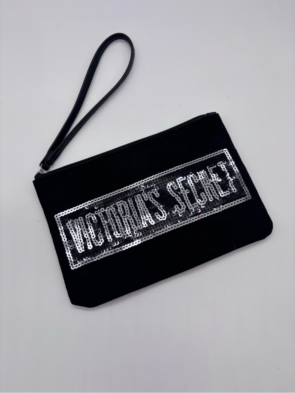 Victoria's Secret Black Wristlet with Silver Sequin Logo